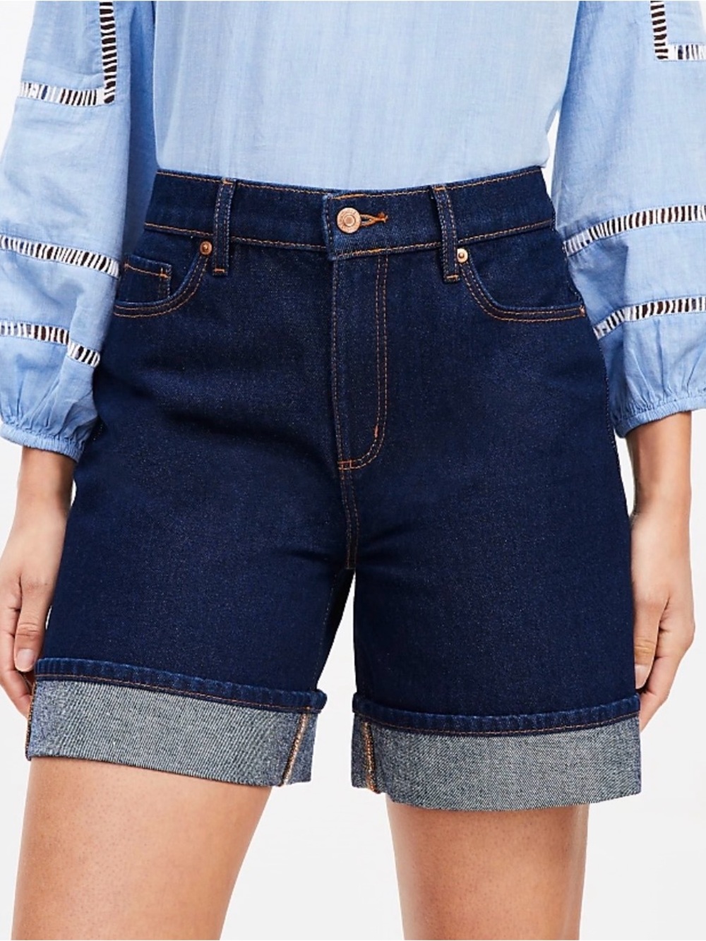 LOFT Denim Shorts | Size 2/26 | 100% Cotton | Cuffed Hem | EUC